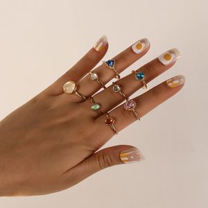 S2585 Fashion Jewelry Opal Champagne Multi-Color Rhinstone Ring Set Knuckle Rings 8pcs/Set