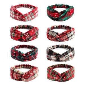 Mode Weihnachten Erwachsene Kinder Stirnbänder Mutter Baby Turban Mutter Tochter Bogen Verknotet Haarband Plaid Print Haar Zubehör Ornament