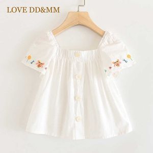 LOVE DD&MM Girls Shirts Summer Children's Wear Girls Cute Flowers Small Fish Rmbroidery Denim Short-Sleeved Shirt 210715