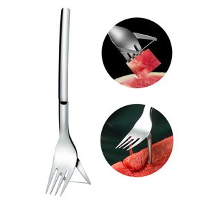 Ferramentas vegetais Multifunction 2 em 1 aço inoxidável Fruta Forquilha Melancia Slicer Cutter Talheres Cozinha Gadgets XBJK2107