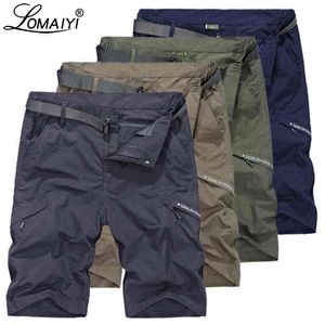 Lomaiyi Cargo Shorts Homens Respirável Rápido Seca Curto Homens Shorts Exército Verde / Khaki Summer Calções Casuais para Homem Viagem AM385 G1209