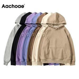 Aachoae Women Fleece Hoodies Sweatshirt Winter Solid 100% Cotton Hooded Sweatshirt Casual Loose Jumper Pullover Jacket 201109