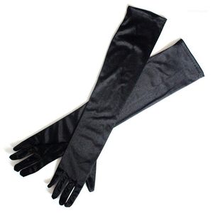 5本の指の手袋サテンの女性ロングフィンガー肘サンの保護オペライブニングパーティーウエディングコスチュームファッションブラックレッドホワイトGrey1