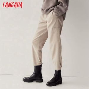 Tangadaファッション女性高品質カーキスーツパンツズボンサイドポケットボタンオフィスレディパンタロン4C31 210925