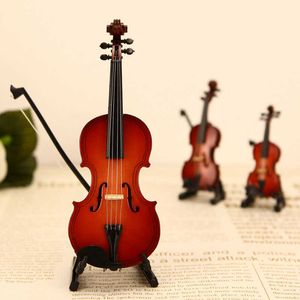 Mini modello di violino in miniatura Replica con supporto e custodia Mini ornamenti per strumenti musicali Decor Decorazioni per la casa artigianato LAD 210607