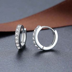 Silver Pave White CZ Stone Thick Hoop Dangle Earrings For Women Minimalist Mini Cartilage Chunky Earring Hoops Gift