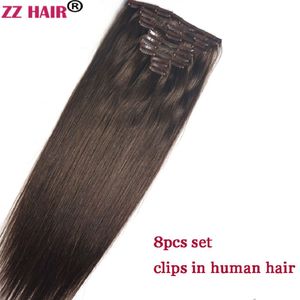 16-28 inches 8pcs set 120g Clips in/on 100% Brazilian Remy Human Hair Extension Full Head Natural Straight