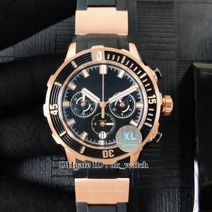 Alta Qualidade Diver Quartz Cronógrafo Mens Relógio 1503-170-3 / 92 Black Dial Strap Rose Gold Case Gents Sport Watches Fechar Folding