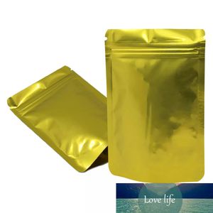 100 pz/lotto Oro Lucido Mylar Foil Bag Stand Up Doypack Strappo Notch Richiudibile Ricloable Borse multiuso per Snack Alimentari Pacchetto di Tè