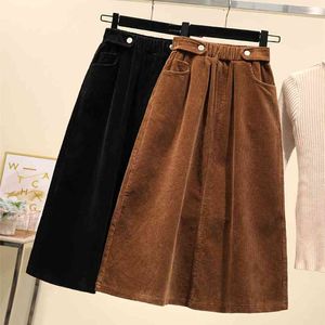 Plus Size Women Corduroy Skirt Autumn Winter Vintage Harajuku Loose A-line Female Long High Waist Lady Faldas 5XL 929i 210602