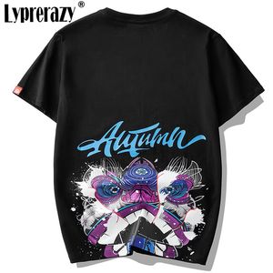 Gevşek Baskı T-shirt Yaz Çince Aslan Uyandırma Pamuk Kısa Kollu Erkekler Sokak Tee Gömlek Tops