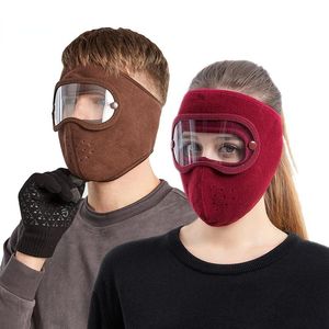 Cycling Caps & Masks Winter Anti Dust Face Mask Windproof Fleece Inner With HD Goggles Ski Motorcycle Bicycle Hat Men Women Breathable