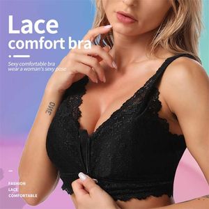 Push Up Bra Sexy Women's Underwear Lace Women's Bra Plus Size Bra Front Zipper Wireless Bras Bralette Top soutien gorge femme 211110