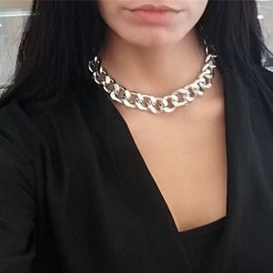 New Fashion Women Men Cool Punk Goth Silver Color StainlSteel Cuban Link Chain Collar Choker Necklace Jewelry Accessories X0509