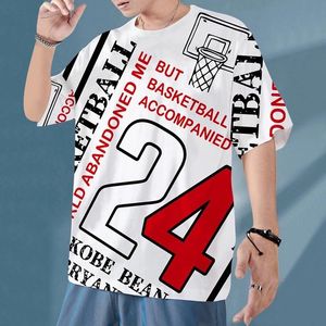 メンズTシャツSpring Tシャツ純綿プリントヒップホップバスケットボールレターカジュアルな半袖緩い若者男性ファッション快適なティー