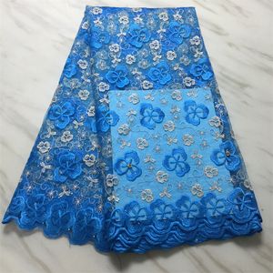 5 yards / lot Üst Satış Gökyüzü Mavi Fransız Net Dantel Kumaş Çiçek Nakış Parti Pl31623 Için Afrika Mesh Stil