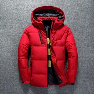 Giacca invernale da uomo calda Cappotto Casual Autunno Colletto alla coreana Puffer Cappello spesso Anatra bianca Parka Piumino invernale da uomo maschile con cappuccio 211206