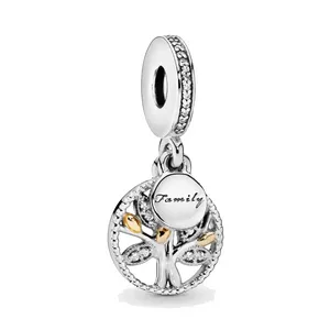 Biżuteria autentyczna 925 srebrna srebrna koralika fit pandora urok bransoletki błyszczące drzewo genealogiczne łańcuch bezpieczeństwa