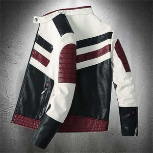 Moda skórzana kurtka mężczyźni przyjazd pu sztuczna skóra kurtka motocyklowa mężczyźni stylowy biker płaszcz Patckwork Slim Fit Autumn 211110