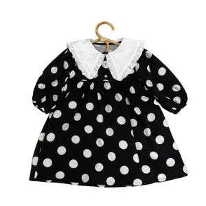春秋の幼児子供の長袖ウェーブポイントドレスビンテージラペルの女の子赤ちゃん韓国風のドレス子供服G1215