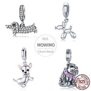 MOWIMO Zwierząt Pies Charms 100% 925 Sterling Silver Doggy Beads Fit Oryginalne Srebrne Bransoletki Wisiorek Dla Kobiet Naszyjnik Biżuteria Q0531