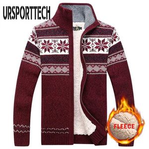 Sweter męski Cardigan Ciepły Velvet Sweterkoat Wool Wool Cardigan Mężczyzna Dorywczo Zagęścić Ciepły Fleece Boże Narodzenie Sweter dla człowieka 211221