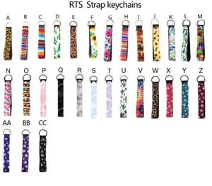 Neoprene Wristlet Fobs Keychain Badminton Bag Key Chain Holder Colourful Printed Wrist Key Belt Sunflower Strap Leopard Lanyard Key Ring