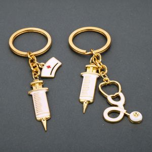 Kvinnsjuksköterska Injektor Echometer Charm Key Ring Gold Keychain Hangbag Hang Fashion Jewelry Will and Sandy