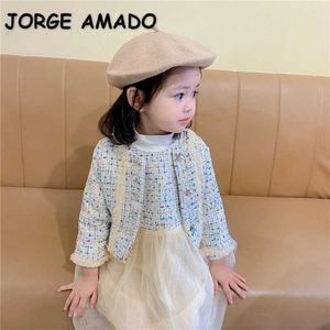 Wholesale Spring Baby Girl 2-pcs Sets Sleeveless Yellow Woolen Vest Yarn Skirt + Lady Style Coat Kids Outfits E8058 210610