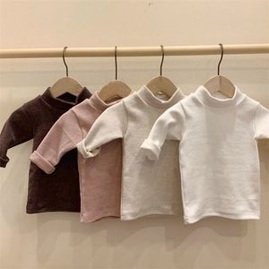 MILANCEL Baby-Bluse, einfarbig, für Kleinkinder, Mädchen, Basisshirt, Rollkragen, Kleinkind, Jungen, kurze Tops 210306