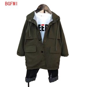 Spring Fall Baby Boys Long Section Jacket 3-12T Outdoor Clothes Teen Children Single-breasted Windbreaker Kids Fashion Coat 211011
