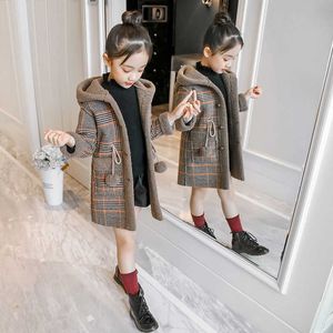 Осенью и зимние девушки плюс бархатное пальто большой детский корейский стиль средней длины шерстяной однобортный H0909
