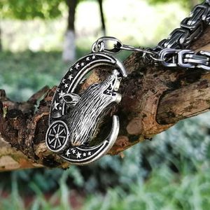 Drop Shipping Kolovrat Wolf Pendant Necklace Men Norse Viking StainlSteel Chain Necklace X0707