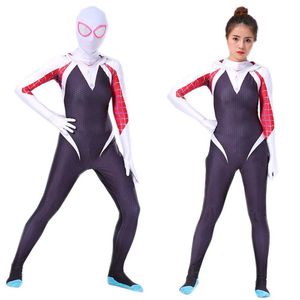 Bazazy Örümcek Gwen Kostüm Stacy Cosplay Hoodie Zentai Örümcek-Verse Yetişkin Çocuklar Bodysuit Cilt Suit Cadılar Bayramı Cosplay G0925