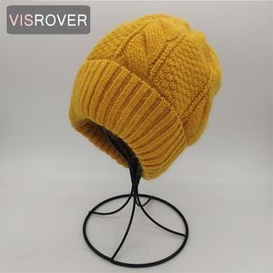 VISROVER 7 colors solid real rabbit fur beanies winter hat for woman acrylic Autumn Warm skullies Wholesales 211119