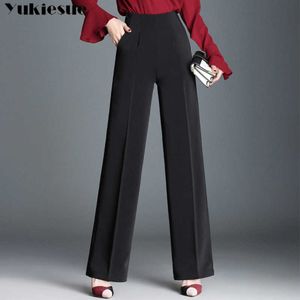 Wysoka talia szerokie spodnie damskie lato koreańskie szczupłe damskie proste stałe czarne luźne spodnie kobiety plus rozmiar 210608