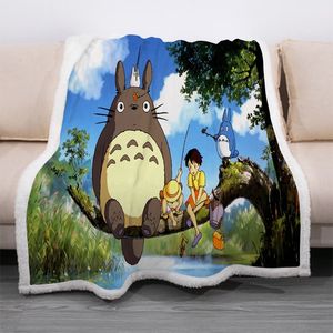 Tecknad totoro rolig karaktär filt 3d print sherpa mjuka soffa filtar på sängen hem textiler drömliknande stil