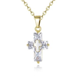 Trendy Mini Zircon Cross Pendant Necklace Women Jewelry Gold Color Clavicle Fashion Party Kids Female Gift