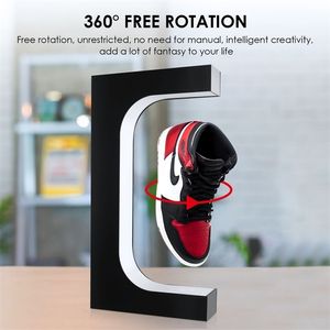 Home Magnetic Levitation Floating Shoe Display Stand 360 Degree Rotation Sneaker Shop LED Holds 220216