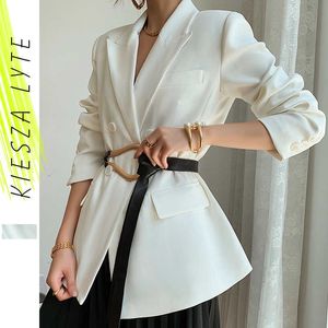 Outono Mulher Branco Blazer Escritório Senhora Clássico Sólido Slim Ternos Jaqueta Feminino Feminino Outwear 210608