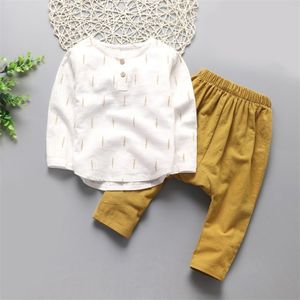 Spring Kids Boys Clothes Set Casual Children's Soft Linen Baby Boy Leaf Tops & Harem Pants 210528