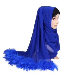 Vanlig chiffong hijab kvinnor halsdukar handgjorda fjäder mode shawl headwear wrap head foulard scarf