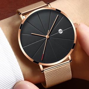 Mens Watches Ultra-thin Stainless Steel Watch Sports Leisure Quartz Wristwatch Complete Calendar Date Clock Masculino Relogio210N