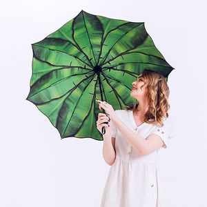 Óleo Ensolarado venda por atacado-Guarda chuvas Green Banana Folha Guarda chuva Para Mulheres Dual Uso Sunny e Chuva Sunshade Proteção UV Parasol Dobrável Pintura A óleo
