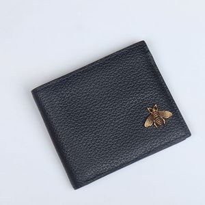 Men Short wallets fashion man wallet bee purse Genuine leather Credit Card High quality Card Holders with Dust bag
