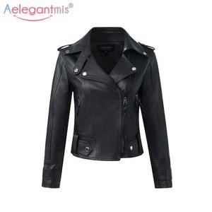 Aelegantmis Fashion PU Leather Jacket Women Slim Short Motorcycle Jackets Soft Coat Lady Autumn Winter Basic Outerwear 210607