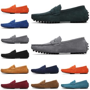 Alta Qualidade Não-marca Homens Mulheres Casuais Camurça Sapatos Preto Luz Azul Vinho Vermelho Cinza Cinza Verde Verde Mens Slip no sapato de couro preguiçoso