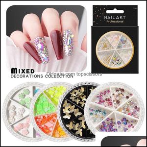 Dekorationer Nagel Salong Health Beautynail Jewelry AB Rhinestones Hitets Farterfly 6 Grids Blandade skivspelare Dekoration Konst Decoration