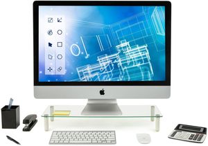 Glass Desktop Monitor Stand Riser | Raised Laptop Stand Organizer | Computer Screen TV and Office Desk Organizer | Clear (MI-7263)