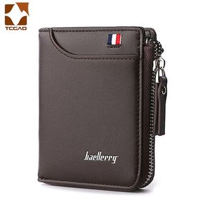 Men's Purse Casual Short Wallets PU Leather Male Billetera Zipper Coins Bag